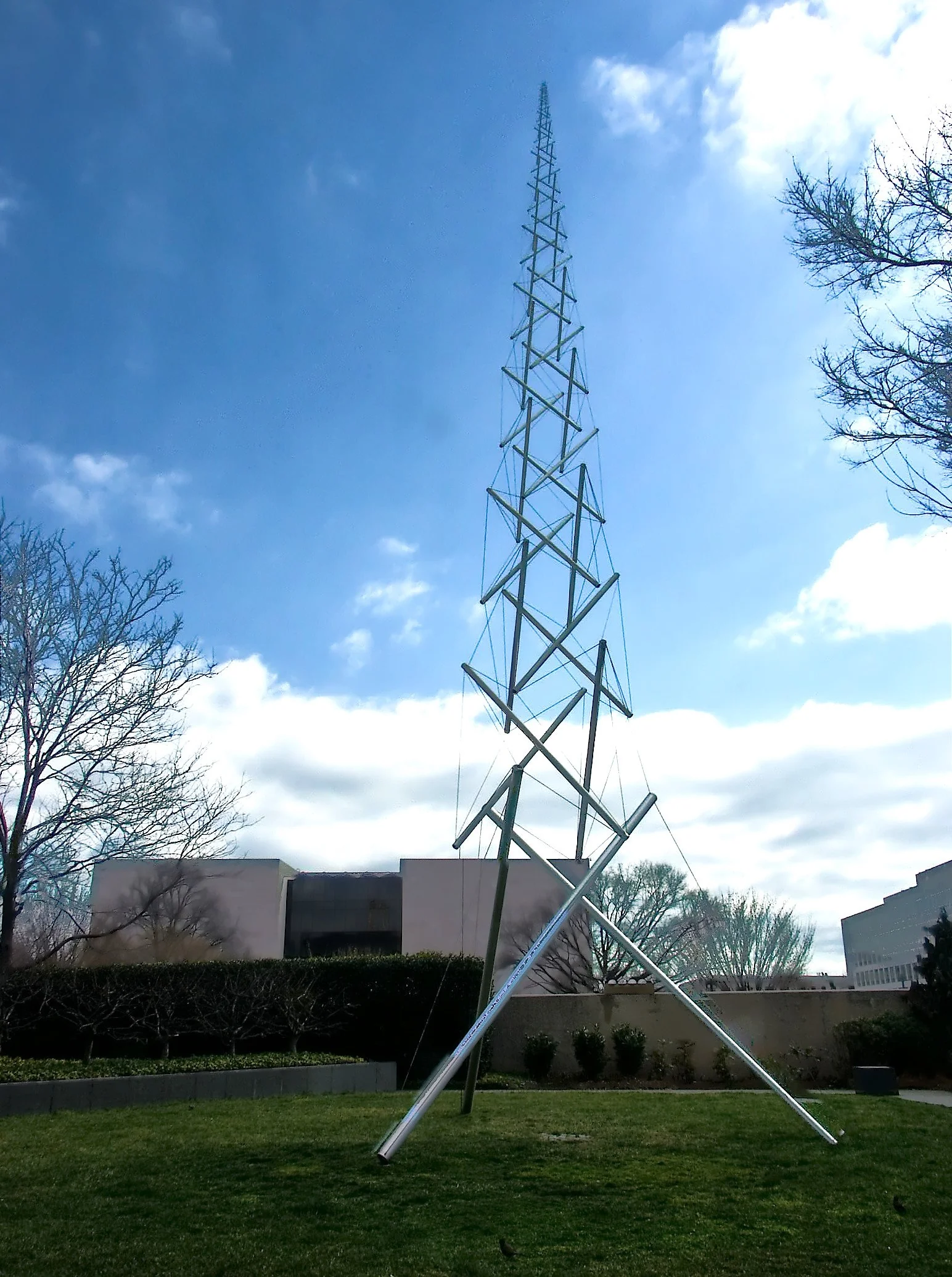 Detail of Needle Tower tensegrity structure, aluminum tubes and steel cables